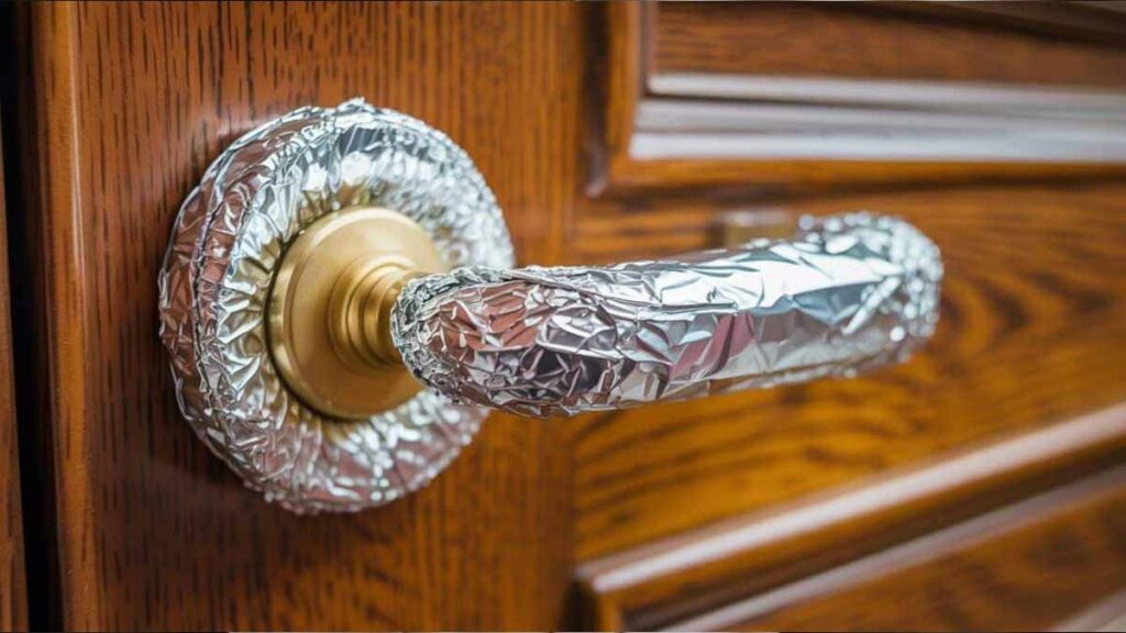 papier aluminium sur poignée porte